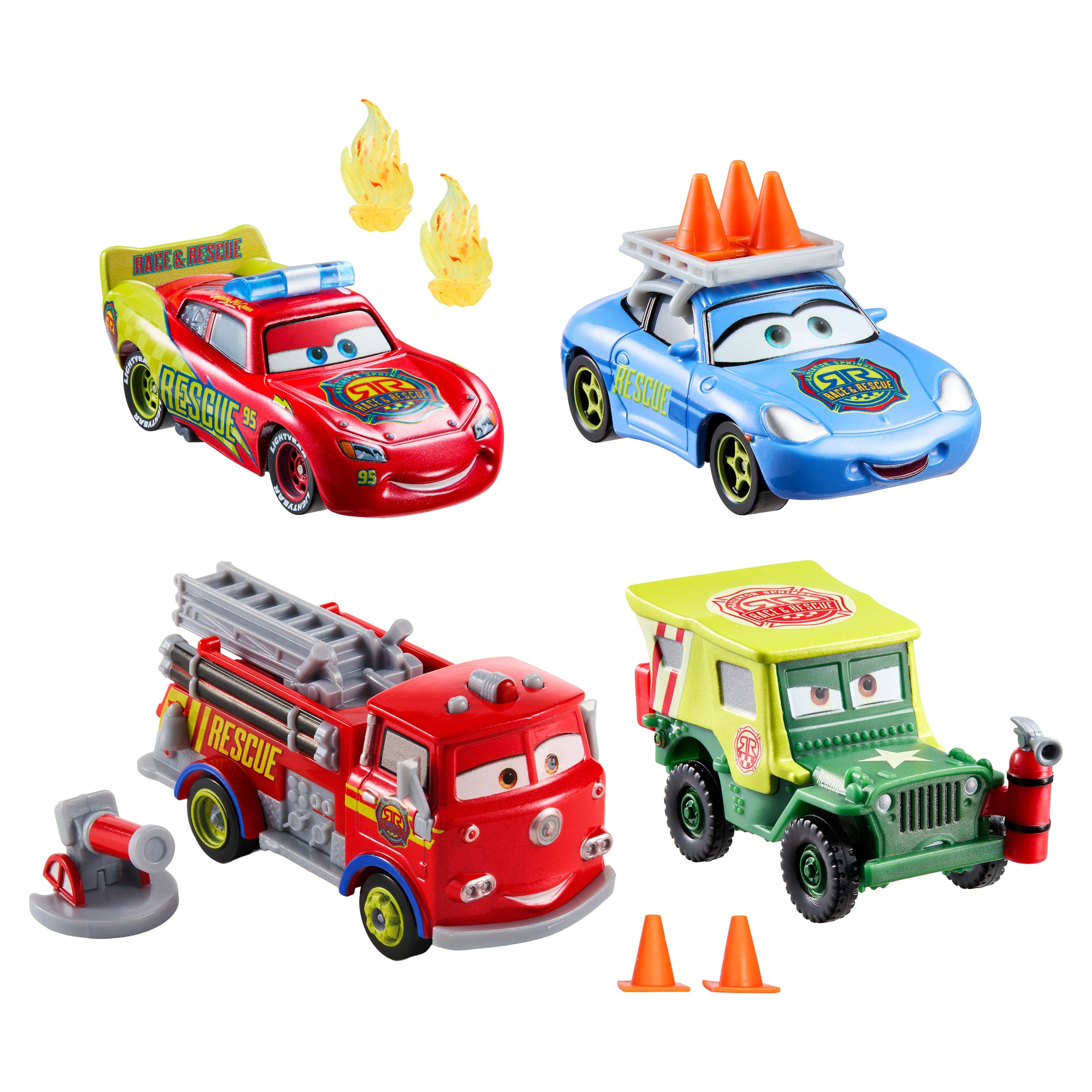 Disney And Pixar Cars Race & Rescue Crew Die-Cast 4-Pack With Red, Lightning Mcqueen, Sally & Sarge