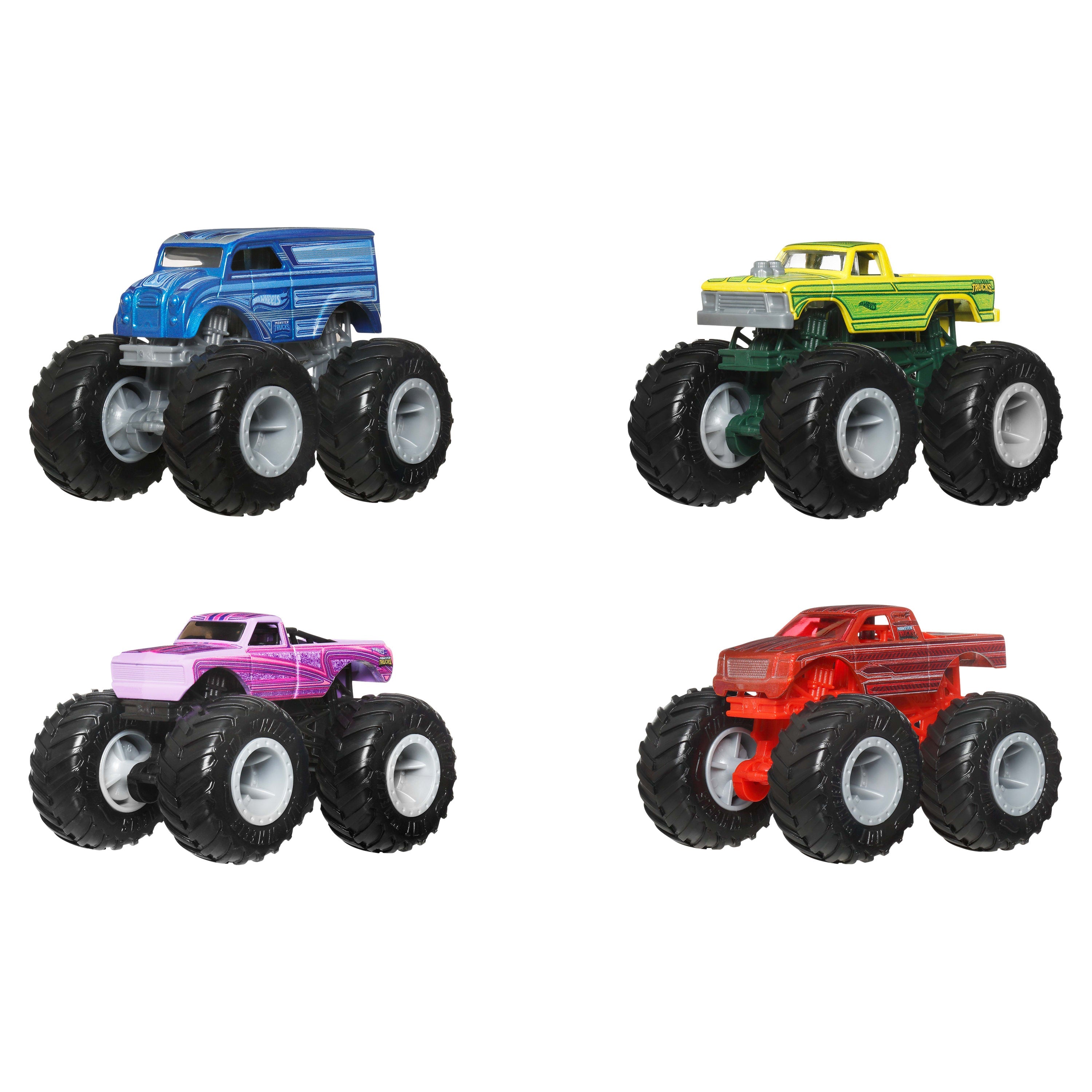 Hot Wheels Monster Trucks 4-Pack, Set Of 4 1:64 Scale Toy Trucks With Giant Wheels