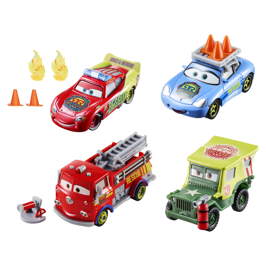 Disney And Pixar Cars Race & Rescue Crew Die-Cast 4-Pack With Red, Lightning Mcqueen, Sally & Sarge