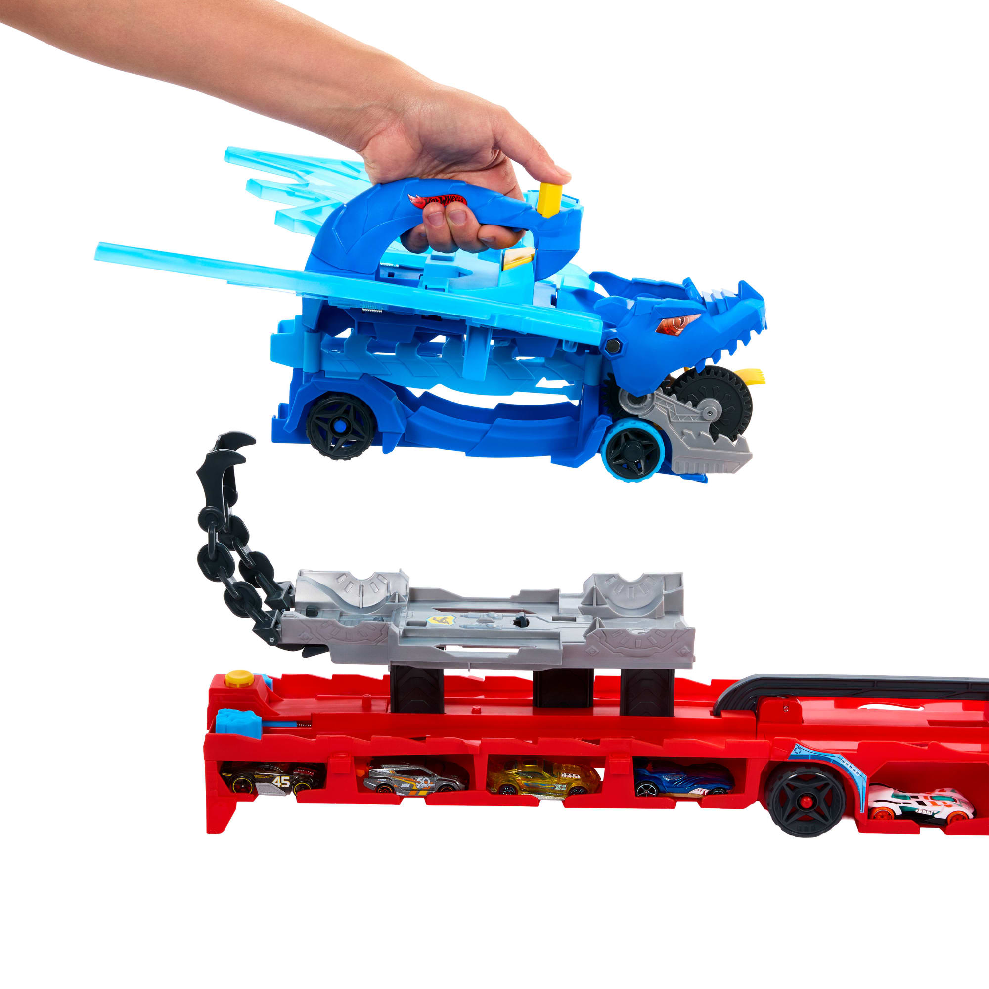 Hot Wheels City Hot Wheels Ultimate Dual Dragon Transporter & 2 1:64 Scale Toy Cars
