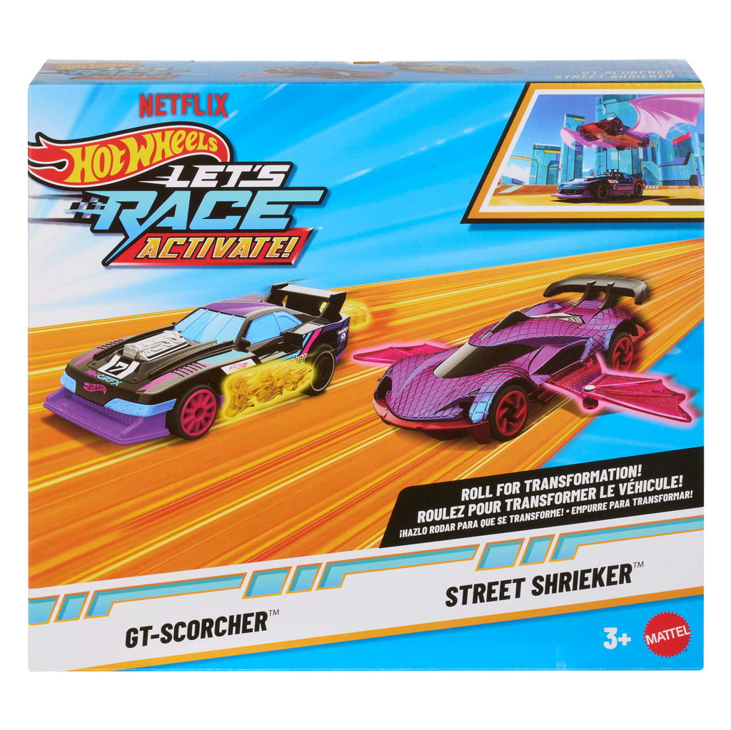 Hot Wheels Let's Race Activate! 2-Pack, Gt-Scorcher & Street Shrieker Toy Cars With Surprise Reveal
