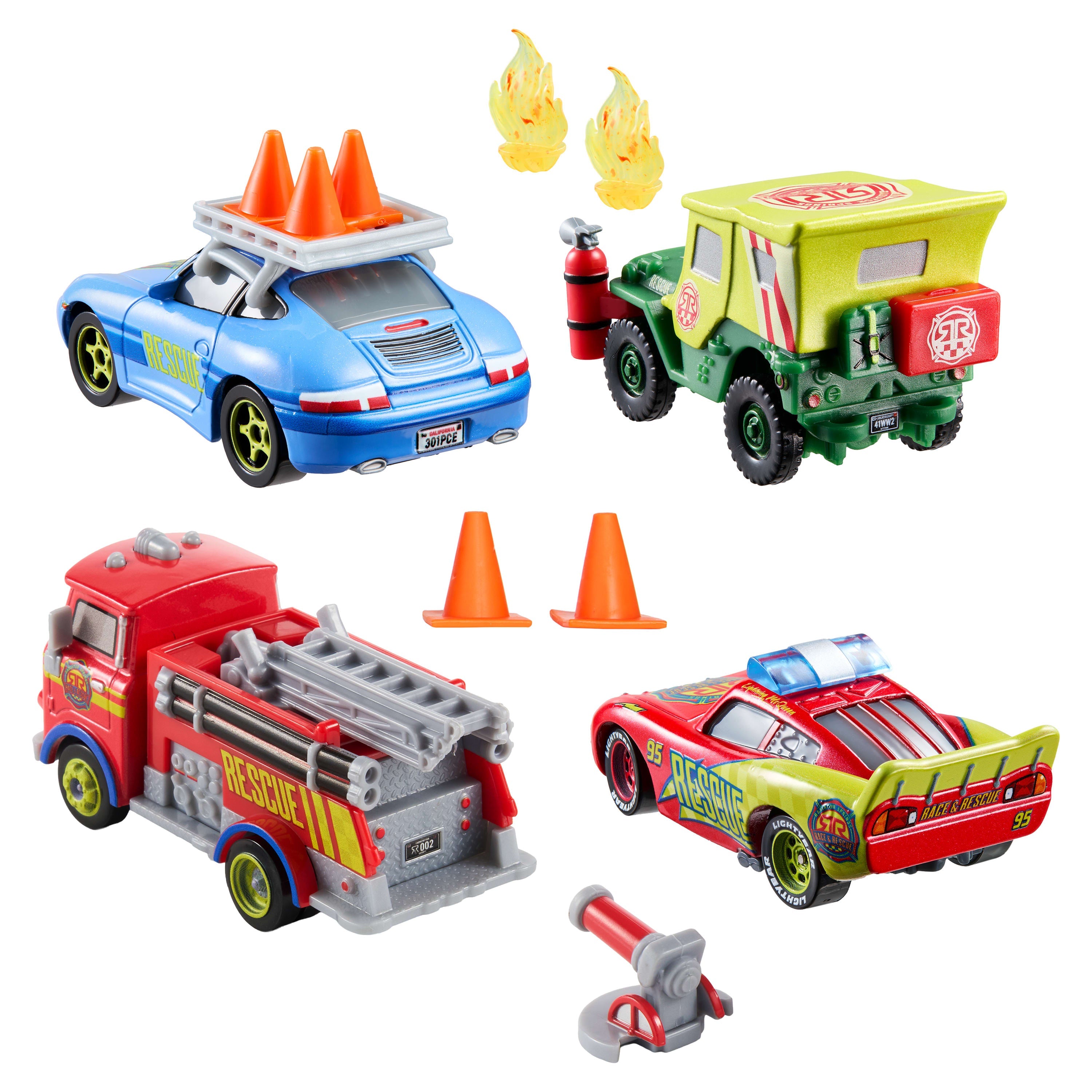 Disney And Pixar Cars Race & Rescue Crew Die-Cast 4-Pack With Red, Lightning Mcqueen, Sally & Sarge