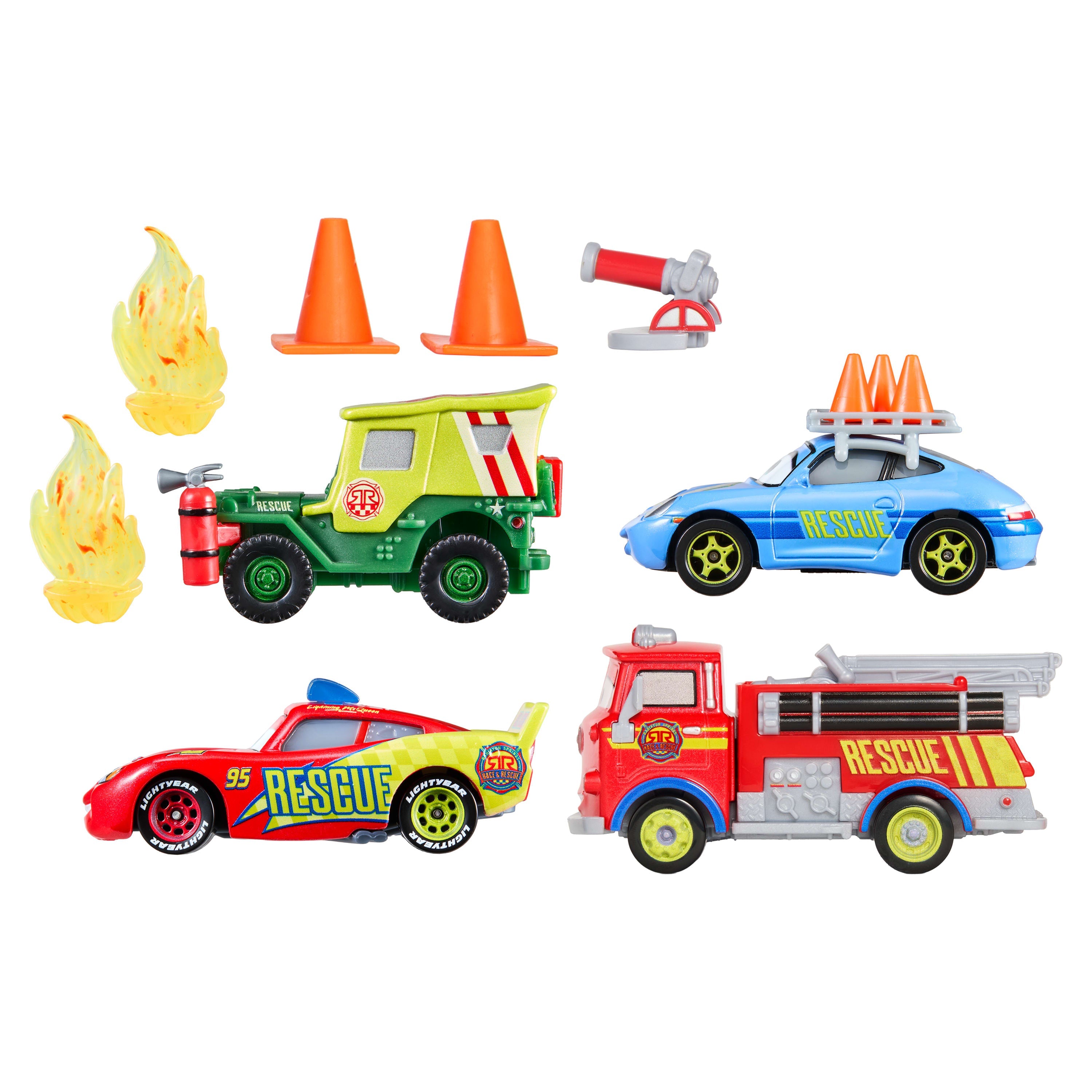 Disney And Pixar Cars Race & Rescue Crew Die-Cast 4-Pack With Red, Lightning Mcqueen, Sally & Sarge