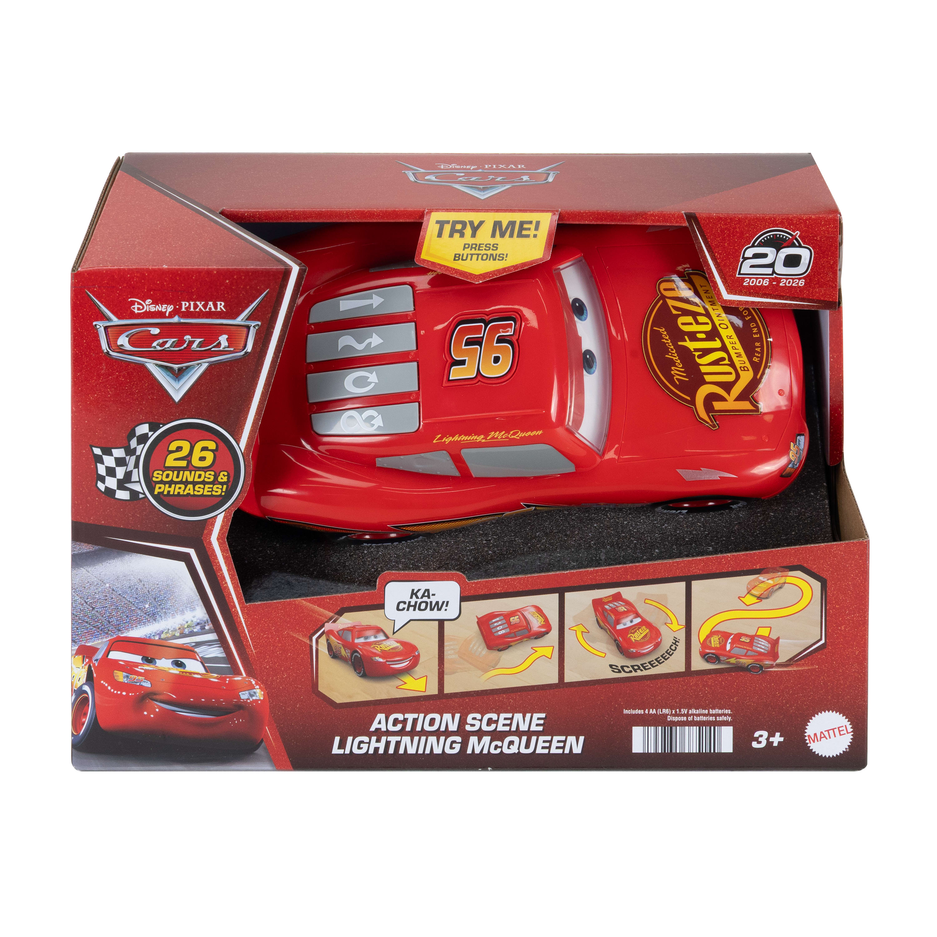 Disney And Pixar Cars Action Scene Lightning Mcqueen, Battery-Powered Toy Vehicle With Sound Effects
