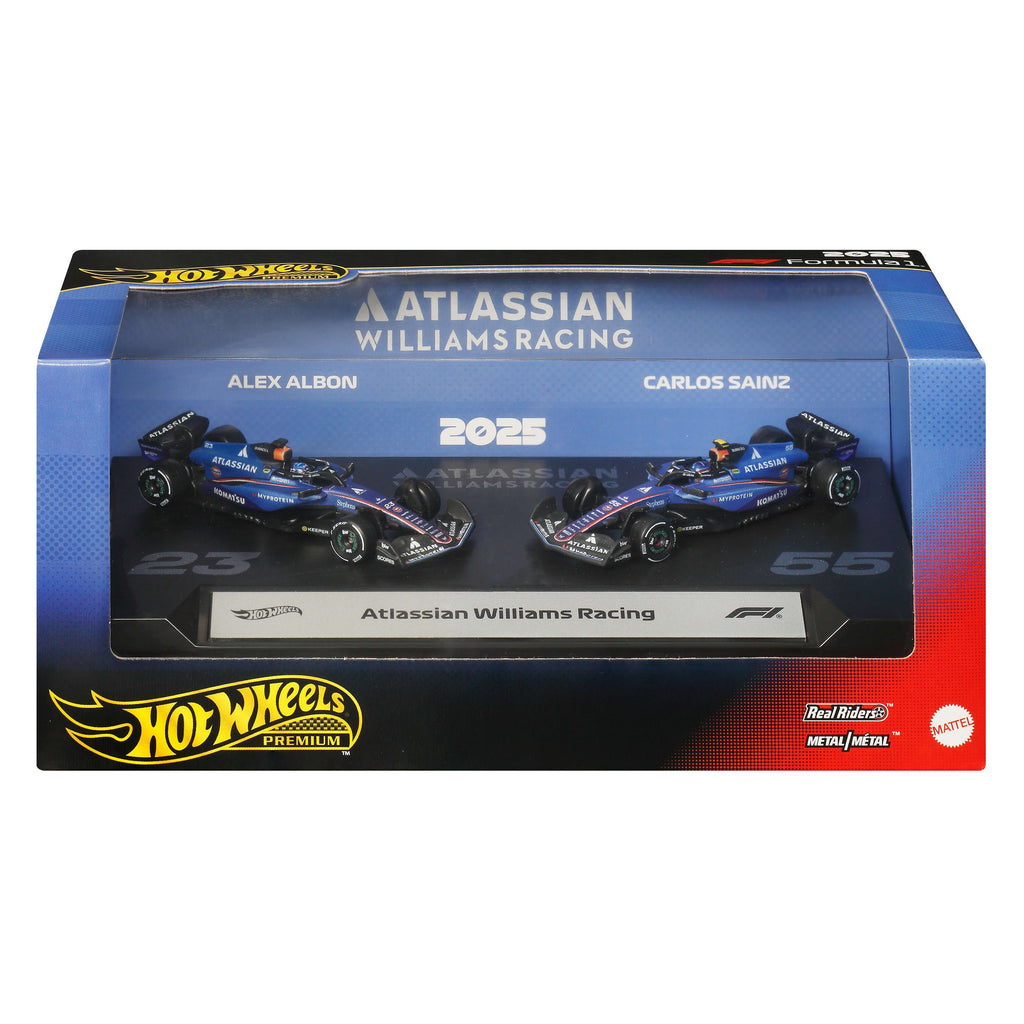 Hot Wheels Premium Formula 1 Atlassian Williams Racing 2-Pack Of 1:64 Scale Racecars: Sainz & Albon