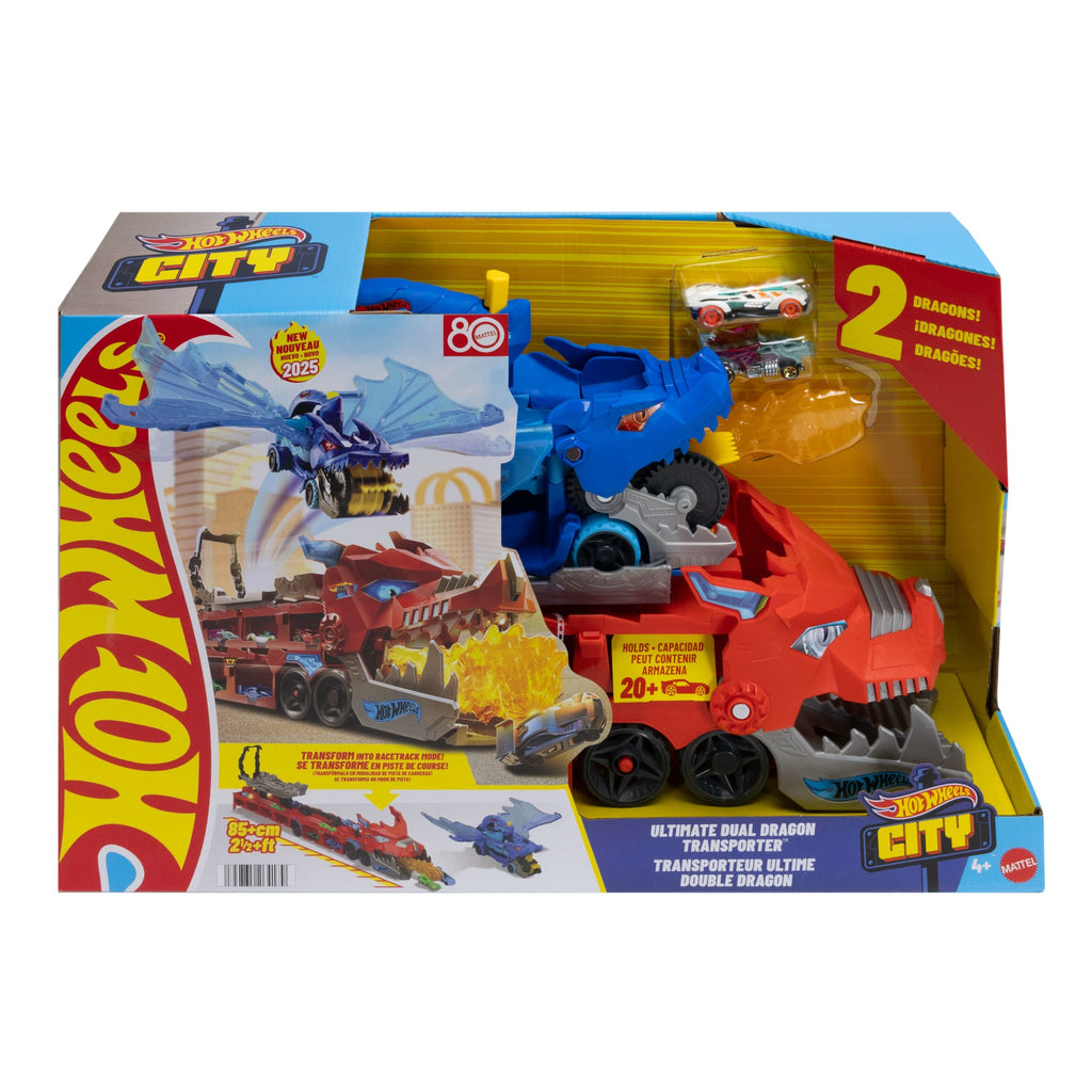 Hot Wheels City Hot Wheels Ultimate Dual Dragon Transporter & 2 1:64 Scale Toy Cars