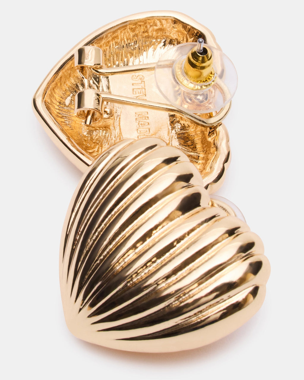 RIBBED HEART EARRINGS GOLD