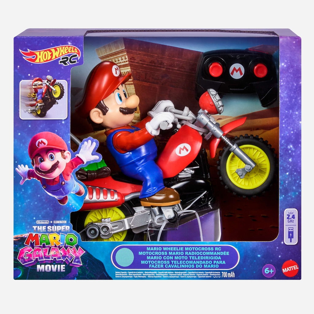 Hot Wheels RC Mario Wheelie Motocross RC, Remote-Controlled Battery-Powered Vehicle
