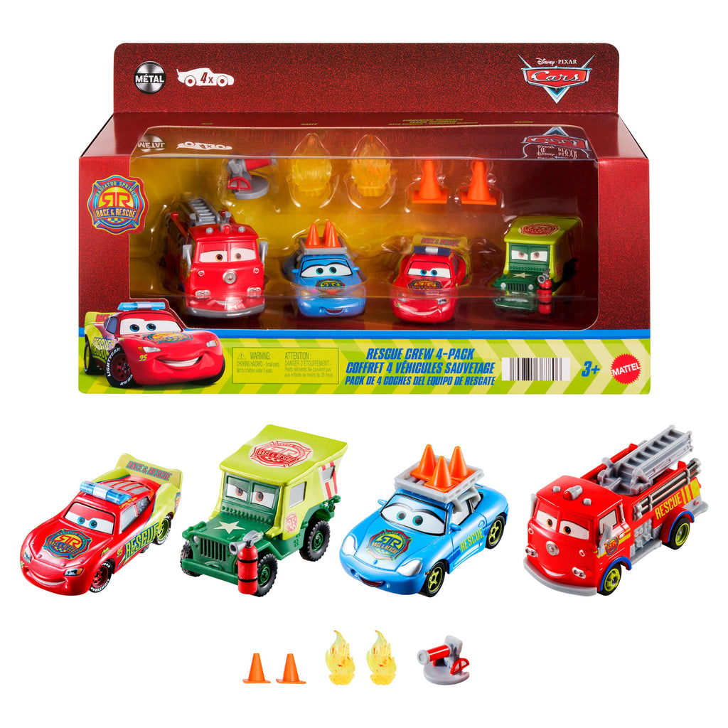 Disney And Pixar Cars Race & Rescue Crew Die-Cast 4-Pack With Red, Lightning Mcqueen, Sally & Sarge