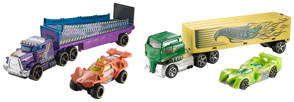 Hot Wheels Super Rigs, 1:64 Scale Toy Car And Matching Transporter, 2 Vehicles