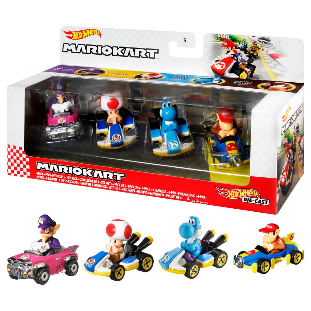 Hot Wheels Mario Kart Set Of 4 Toy Character Vehicles, Includes 1 Exclusive Mario Toy