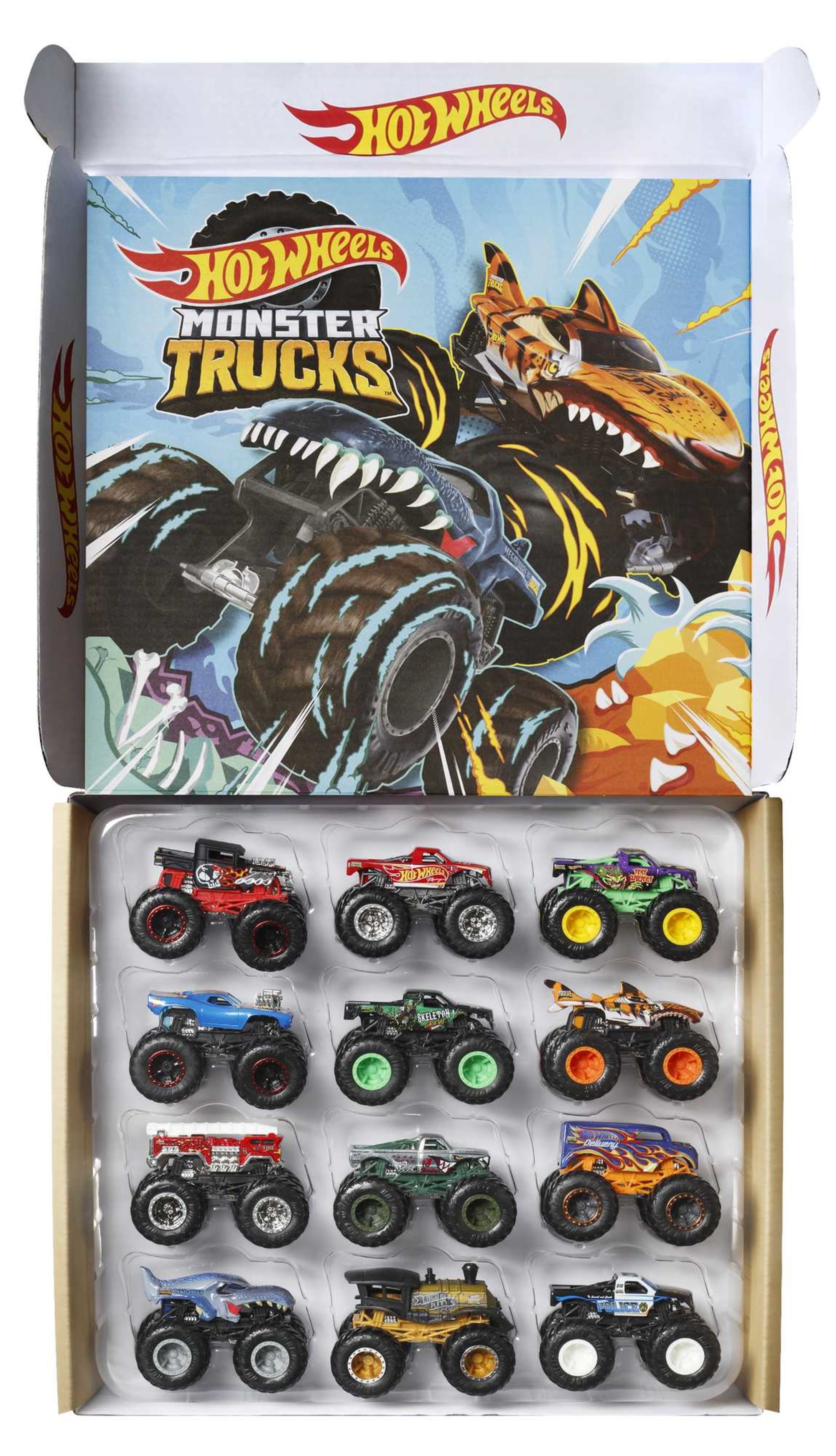Hot Wheels Monster Trucks, Set Of 12 1:64 Die-Cast Toy Trucks For Kids